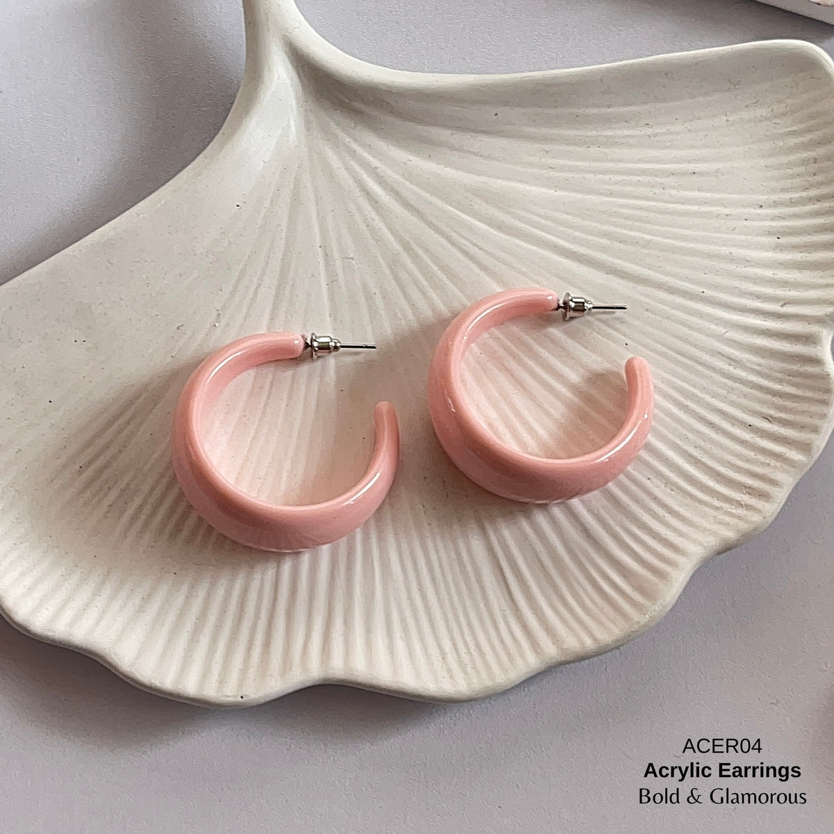 Acrylic Half Hoop Earring | ACER04 | Matte Pink