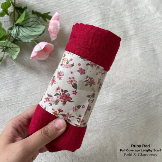 Full Coverage Lengthy Hijab Scarfs | Ruby Red
