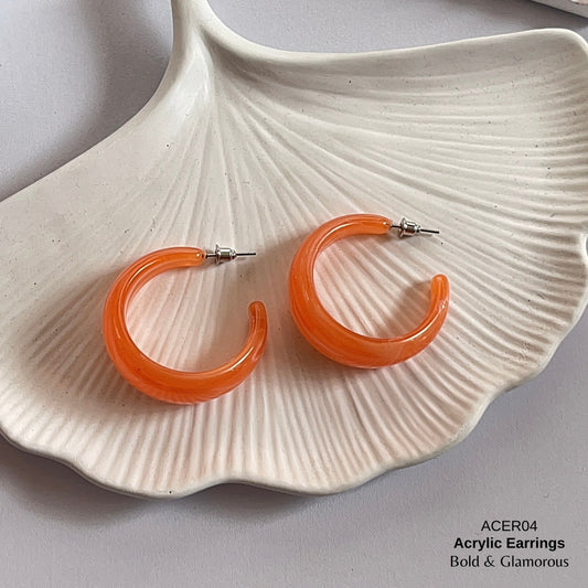 Acrylic Half Hoop Earring | ACER04 | Marble Red Orange