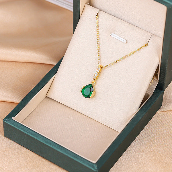 Necklace | SN333 | Zirconium Drop Green