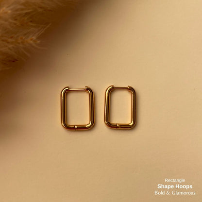 Shape Hoop Earring | Rectangle | Gold