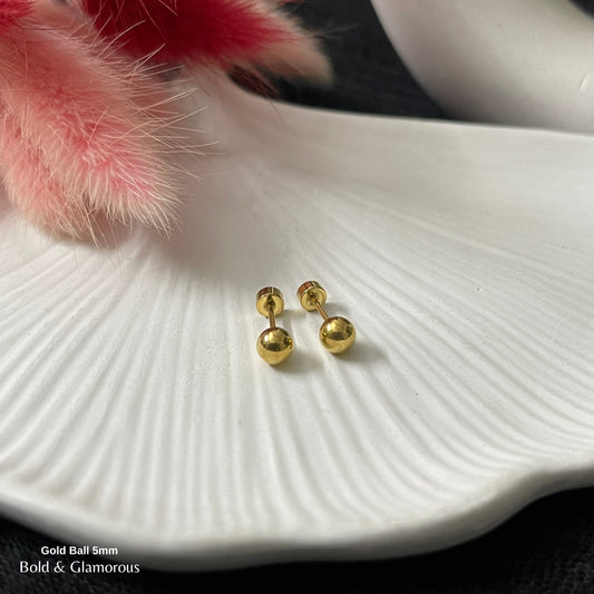Screwback Stud Earring | Gold Ball - 5mm