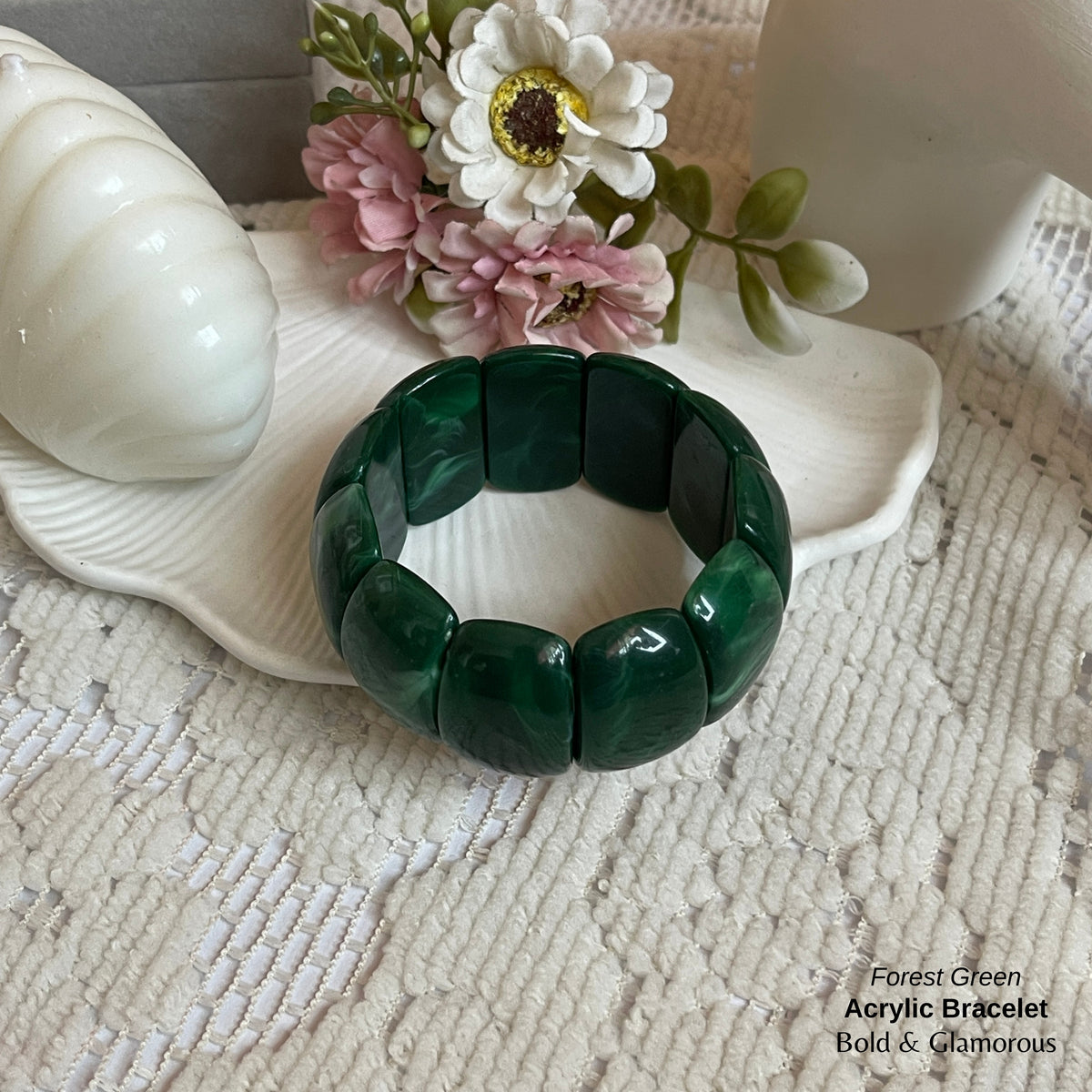 Acrylic Cuff Bracelet | ACB02 | Forest Green