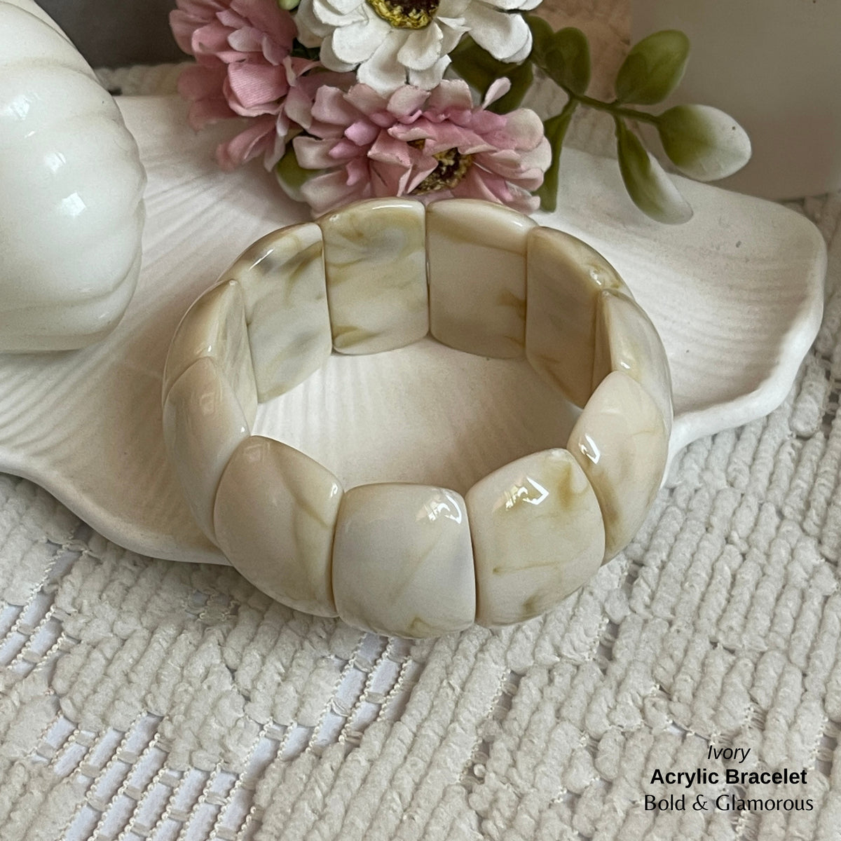 Acrylic Cuff Bracelet | ACB02 | Ivory