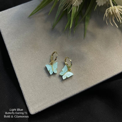 Butterfly Earrings | Type 1 | BPTE1 | Light Blue Gold