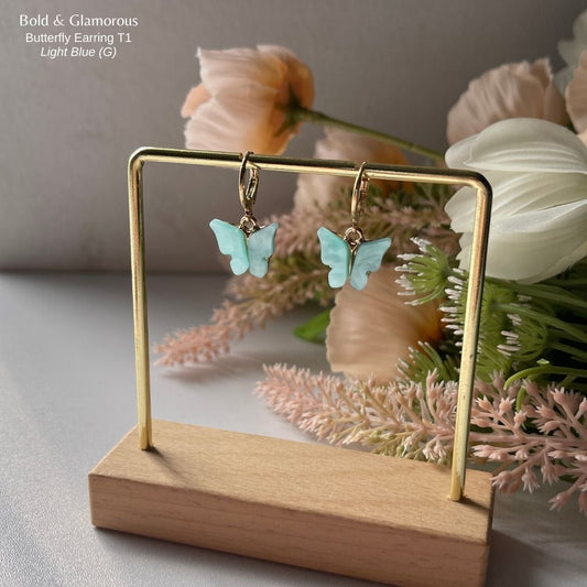 Butterfly Earrings | Type 1 | BPTE1 | Light Blue Gold