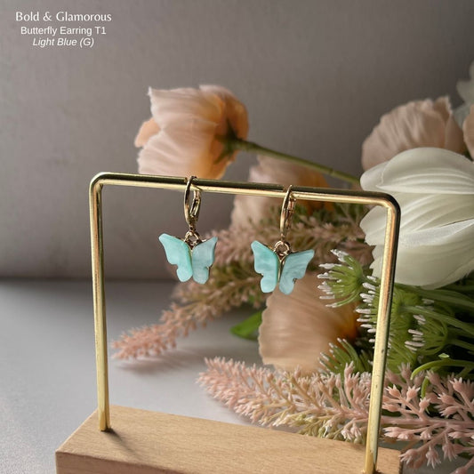 Butterfly Earrings | Type 1 | BPTE1 | Light Blue Gold