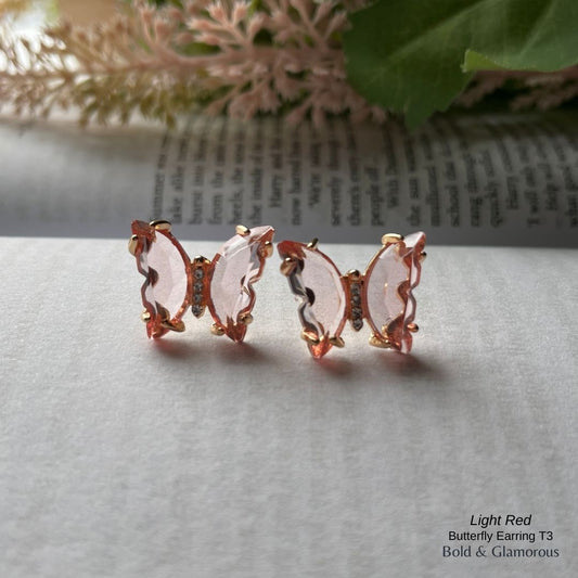 Butterfly Earrings | Type 3 | BPTE3 | Light Red