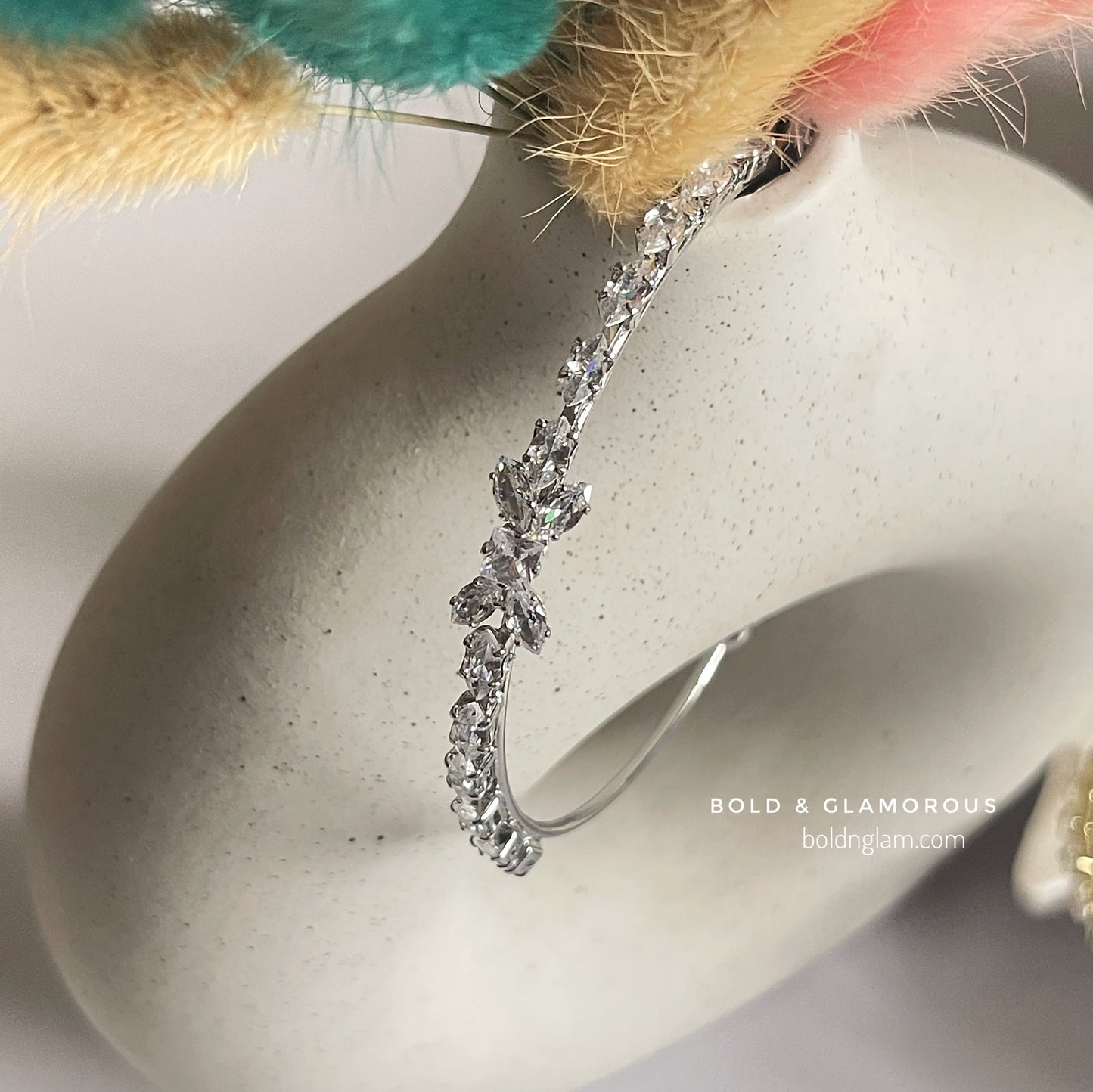 Zircon Bow Cuff Bracelet Silver