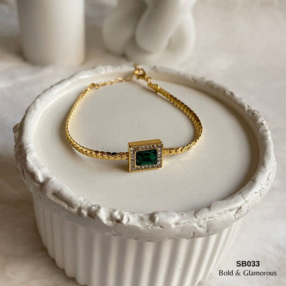 Chain Bracelet | SB033 | Gold Green Square