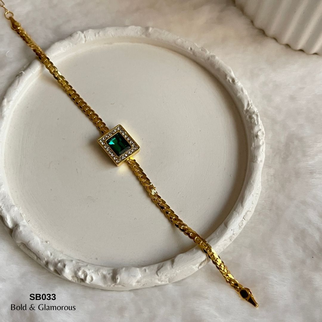 Chain Bracelet | SB033 | Gold Green Square