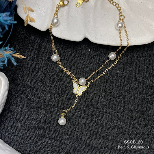 Chain Bracelet | SSCB120 | Double Pearl Butterfly