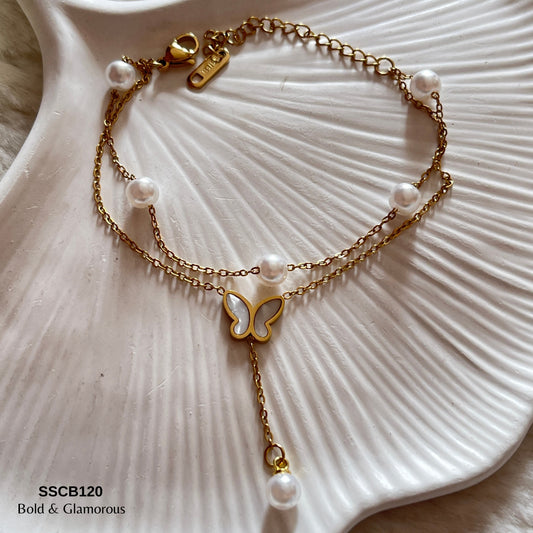 Chain Bracelet | SSCB120 | Double Pearl Butterfly