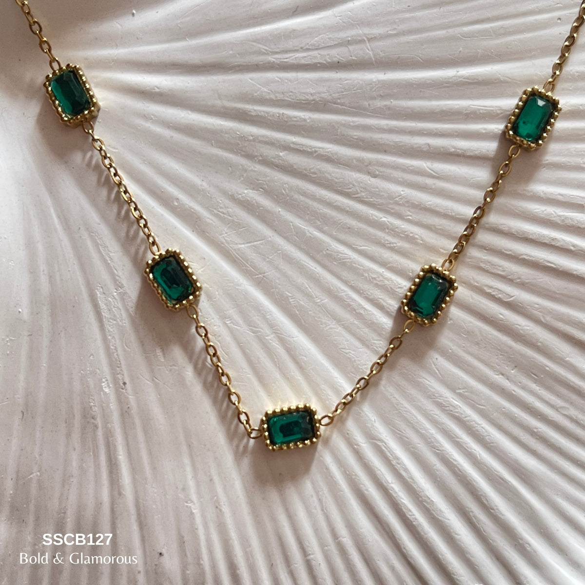 Chain Bracelet | SSCB127 | Green Diamonds