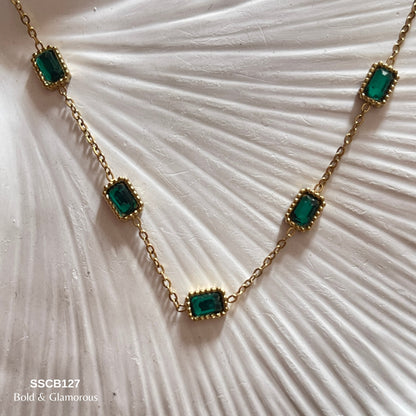Chain Bracelet | SSCB127 | Green Diamonds