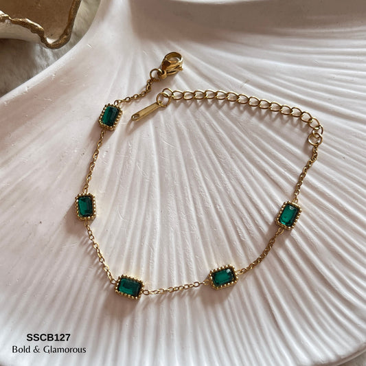 Chain Bracelet | SSCB127 | Green Diamonds