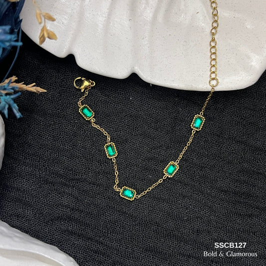 Chain Bracelet | SSCB127 | Green Diamonds