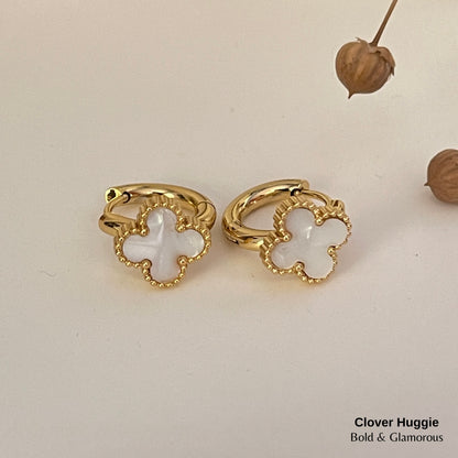 Clover Huggie Earring White