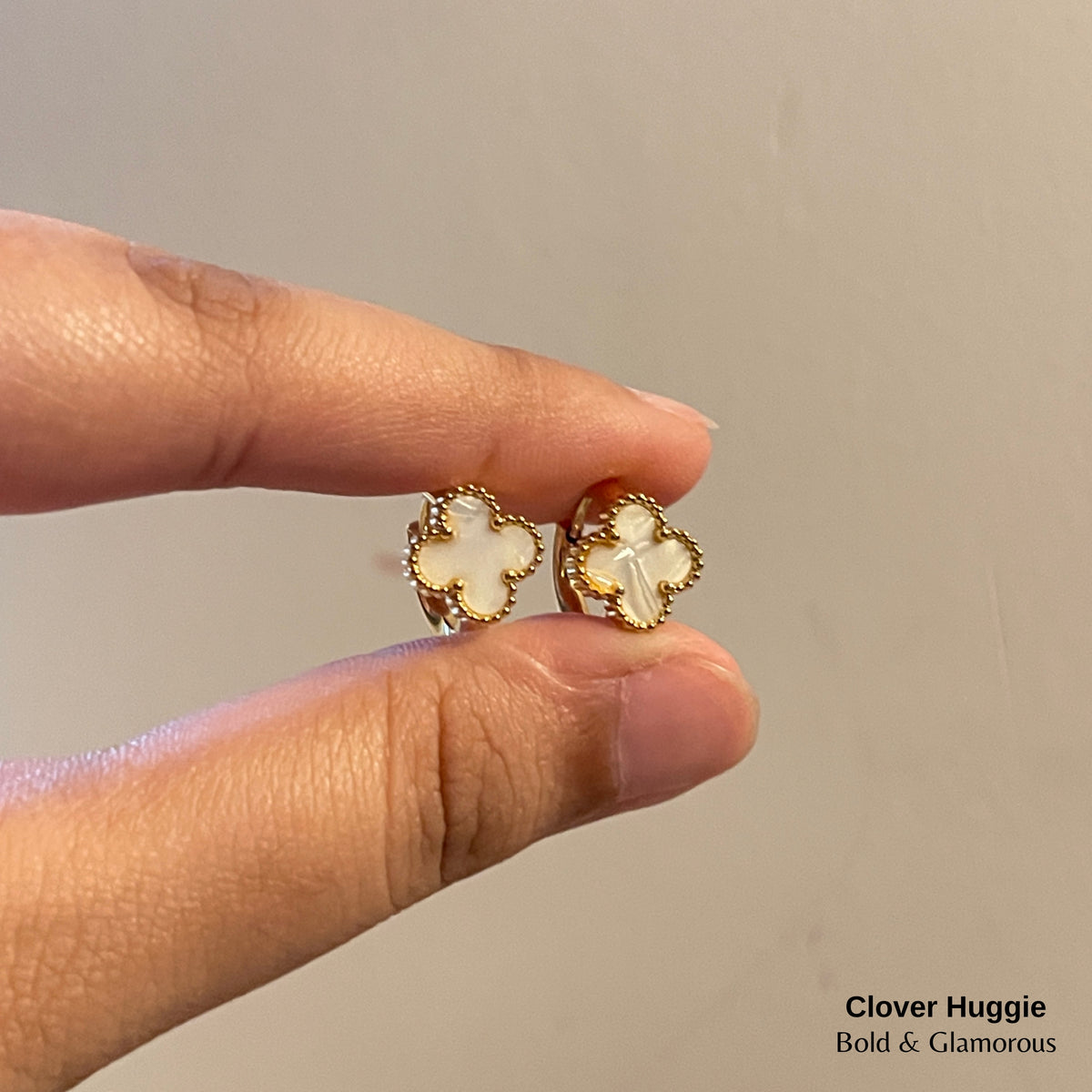 Clover Huggie Earring White
