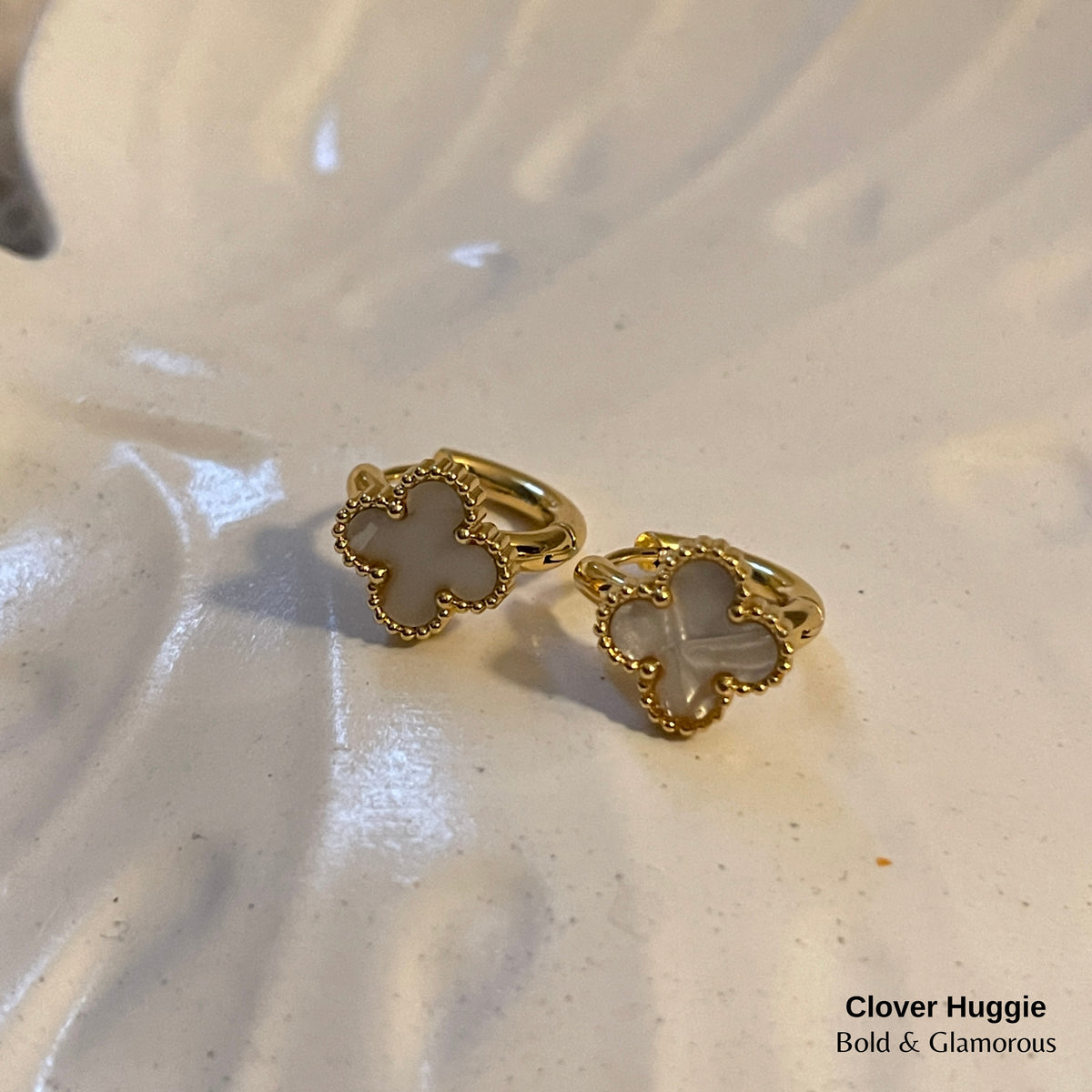 Clover Huggie Earring White