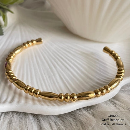Cuff Bracelet | CB020 | Rice C-Shaped Gold