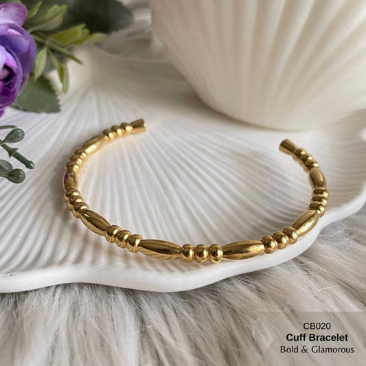 Cuff Bracelet | CB020 | Rice C-Shaped Gold