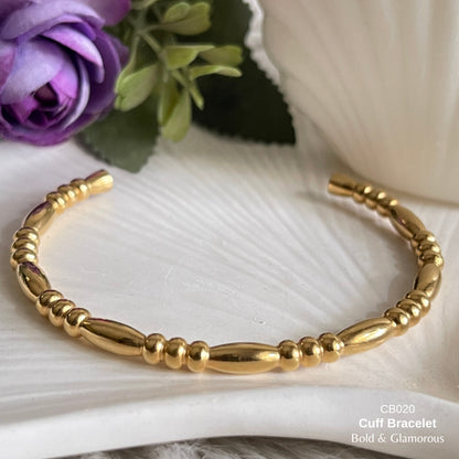 Cuff Bracelet | CB020 | Rice C-Shaped Gold