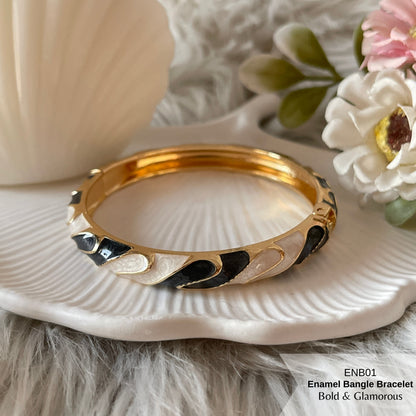 Enamel Bangle Bracelet | ENB01 | Black and White
