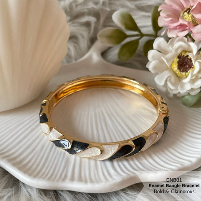 Enamel Bangle Bracelet | ENB01 | Black and White