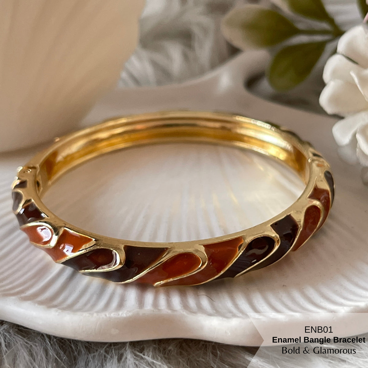 Enamel Bangle Bracelet | ENB01 | Dark Brown