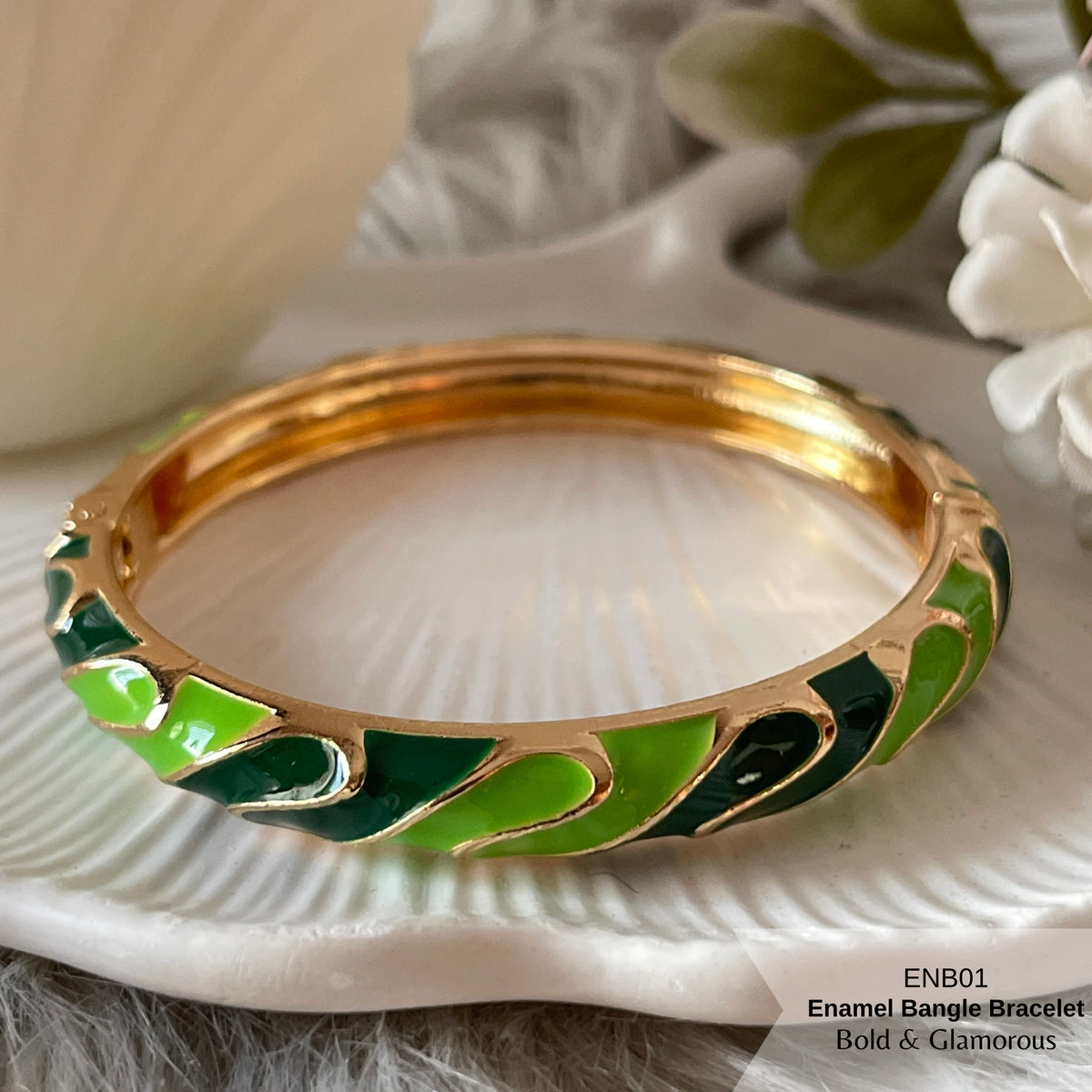 Enamel Bangle Bracelet | ENB01 | Dark Green