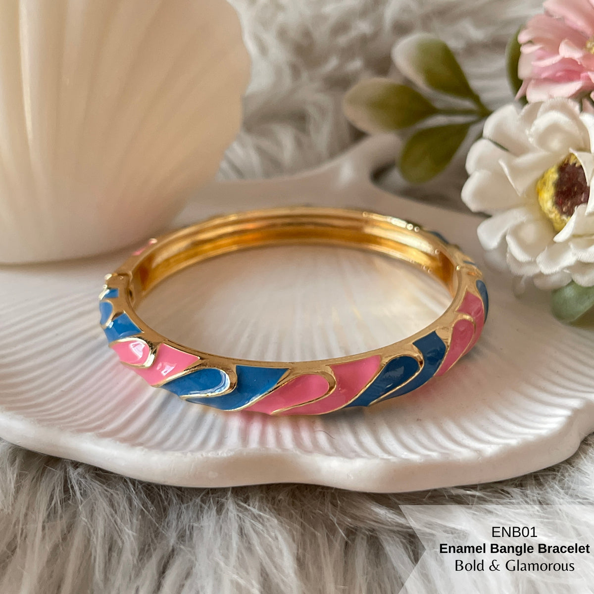 Enamel Bangle Bracelet | ENB01 | Blue Pink