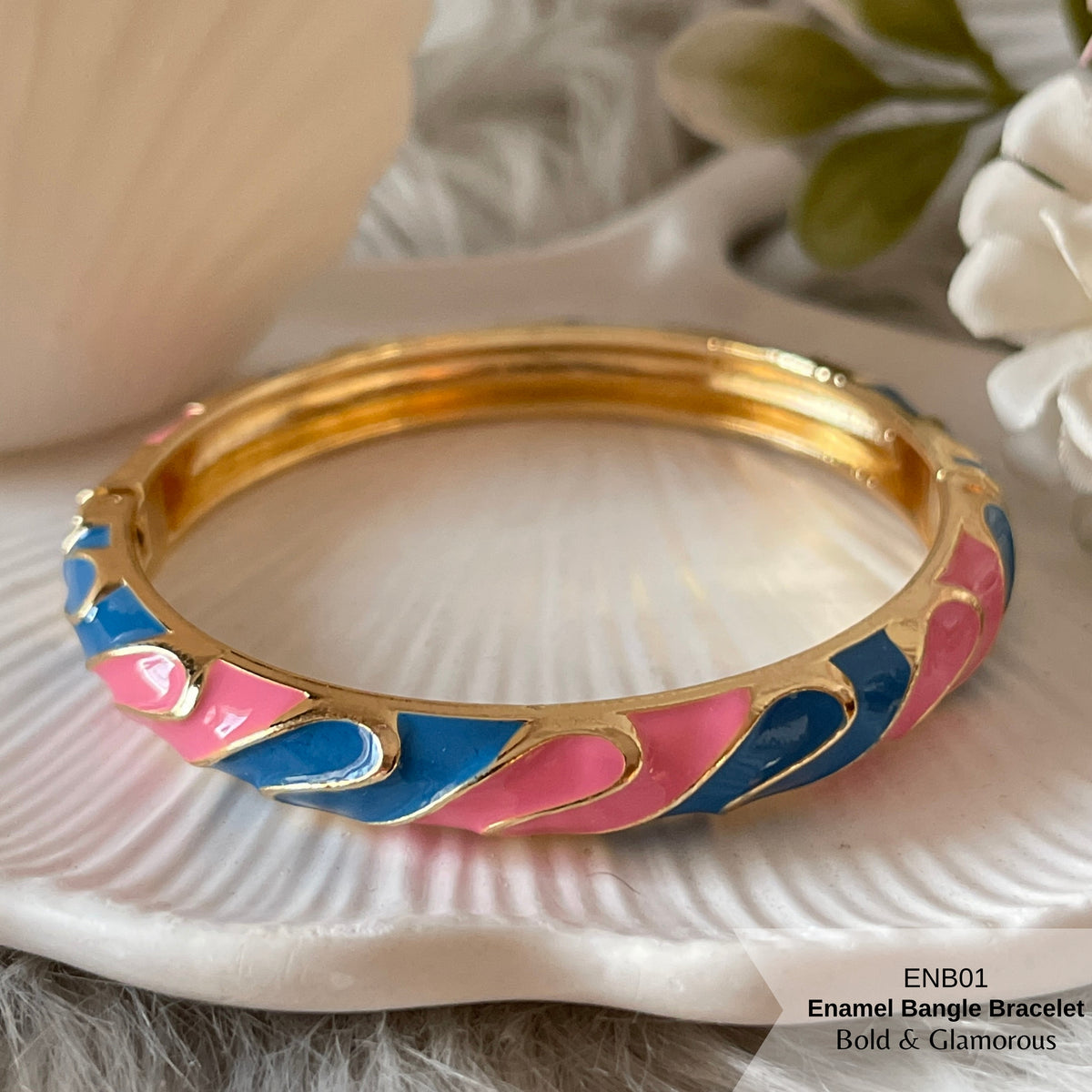 Enamel Bangle Bracelet | ENB01 | Blue Pink