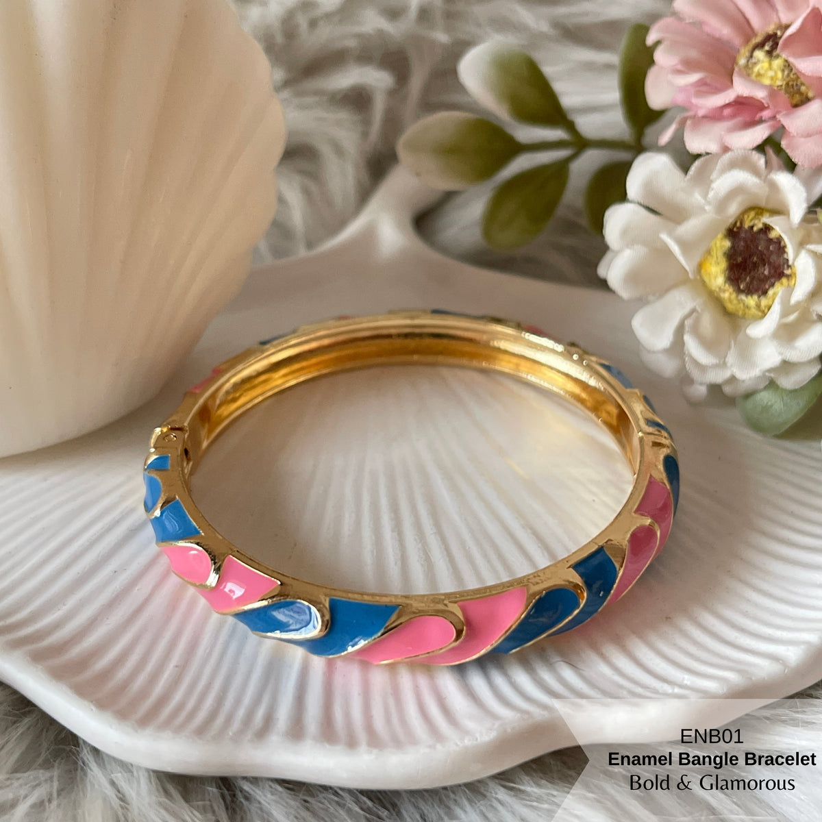 Enamel Bangle Bracelet | ENB01 | Blue Pink
