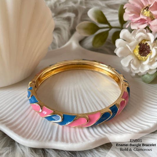 Enamel Bangle Bracelet | ENB01 | Blue Pink