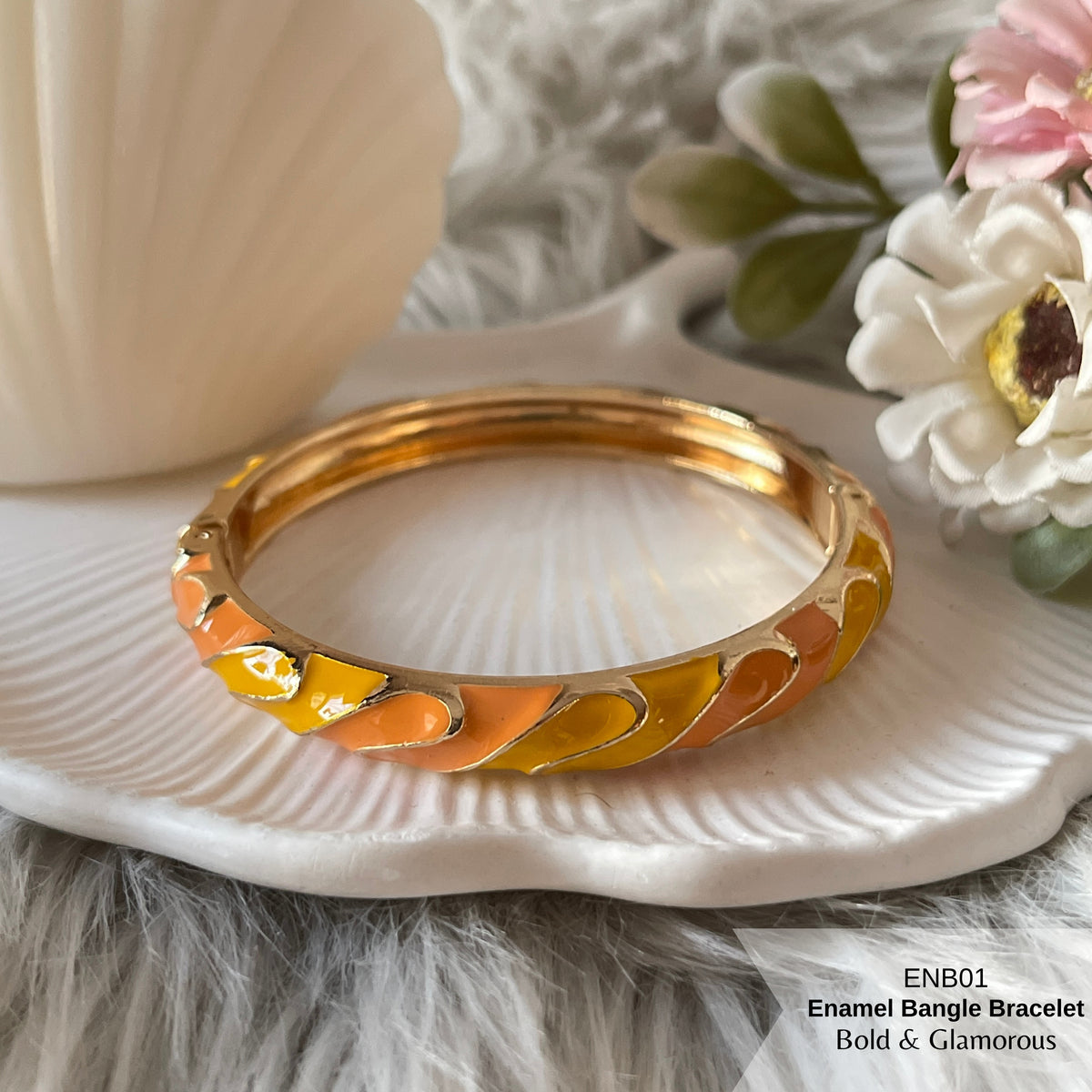 Enamel Bangle Bracelet | ENB01 | Orange Yellow