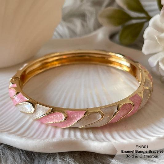 Enamel Bangle Bracelet | ENB01 | Pink Pearl White