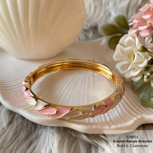Enamel Bangle Bracelet | ENB01 | Pink Pearl White