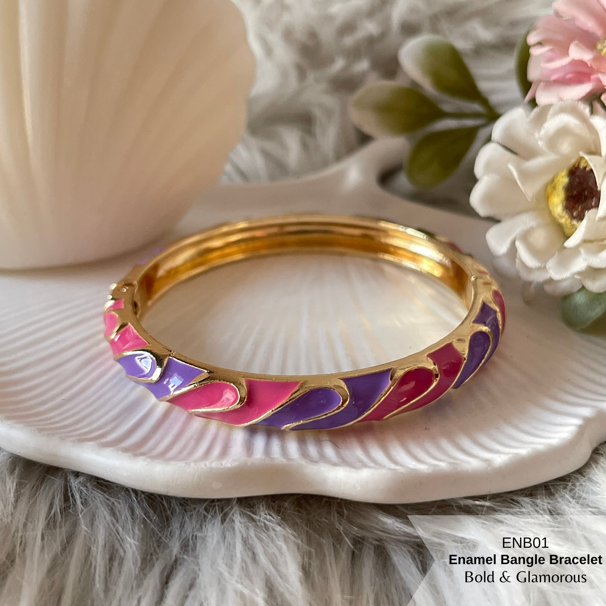 Enamel Bangle Bracelet | ENB01 | Pink Purple