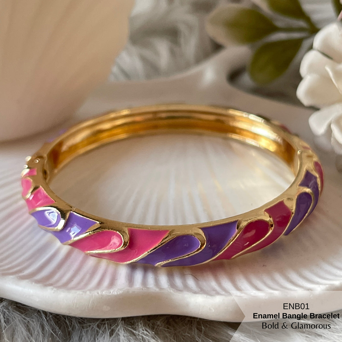 Enamel Bangle Bracelet | ENB01 | Pink Purple