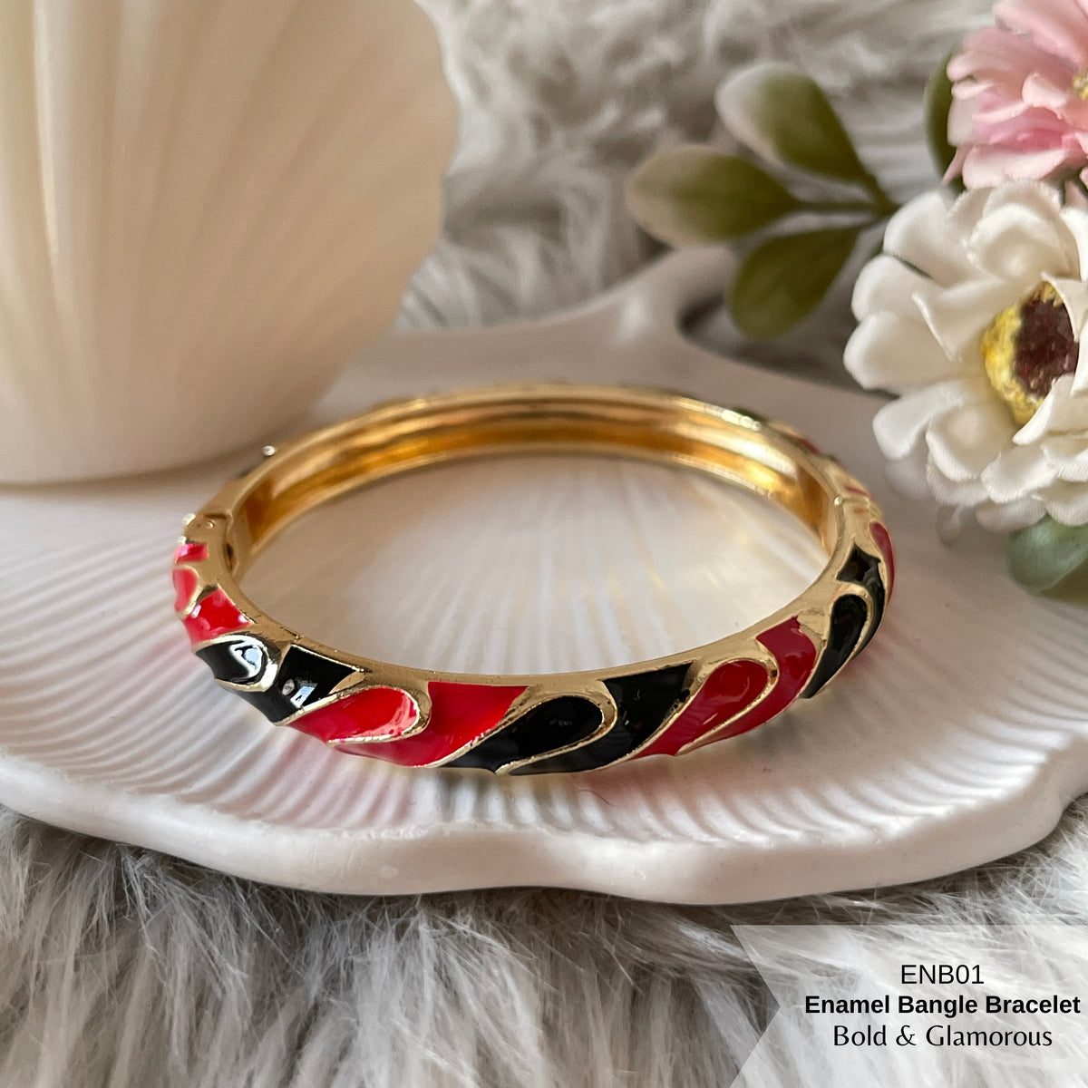 Enamel Bangle Bracelet | ENB01 | Red Black