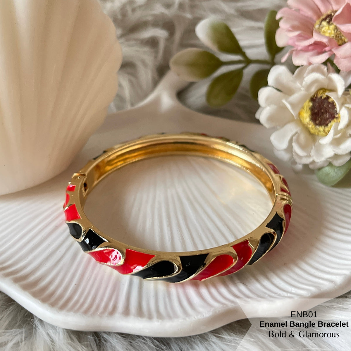 Enamel Bangle Bracelet | ENB01 | Red Black