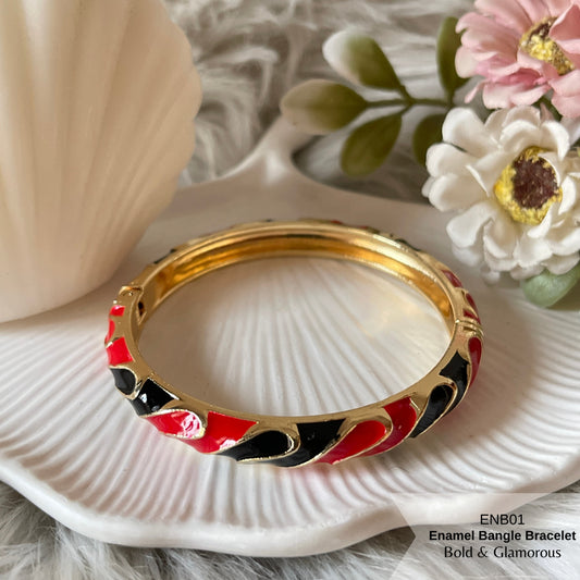 Enamel Bangle Bracelet | ENB01 | Red Black