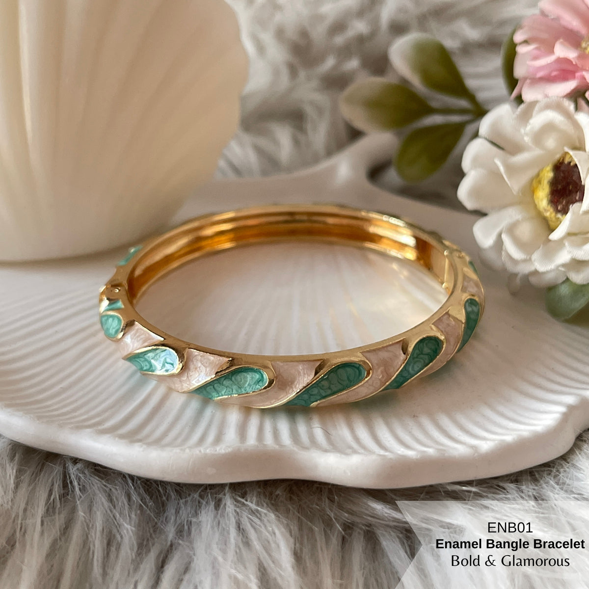 Enamel Bangle Bracelet | ENB01 | White Green