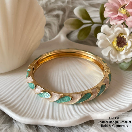 Enamel Bangle Bracelet | ENB01 | White Green