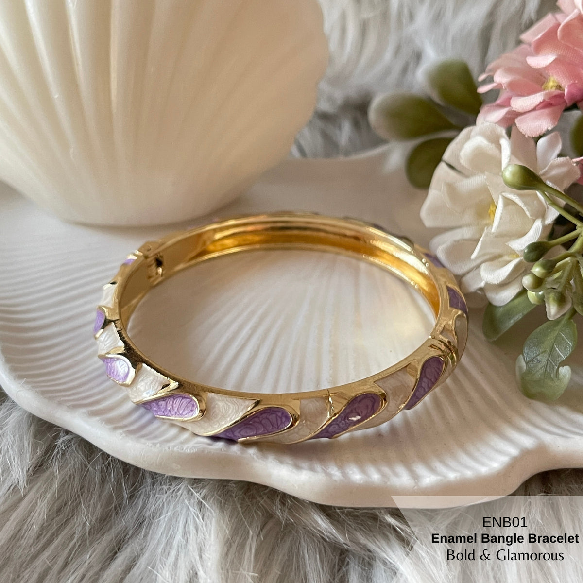 Enamel Bangle Bracelet | ENB01 | White Purple