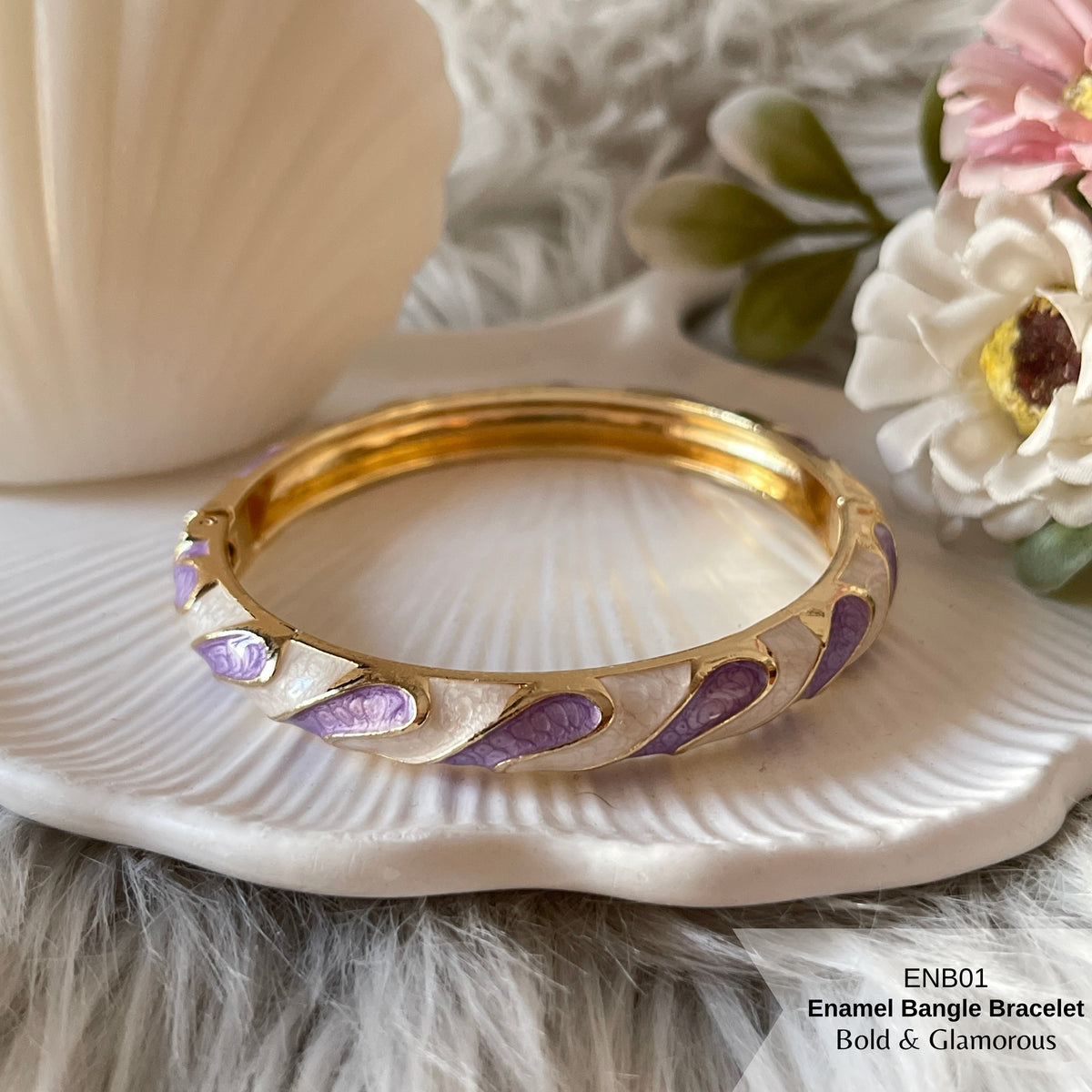 Enamel Bangle Bracelet | ENB01 | White Purple