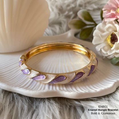 Enamel Bangle Bracelet | ENB01 | White Purple
