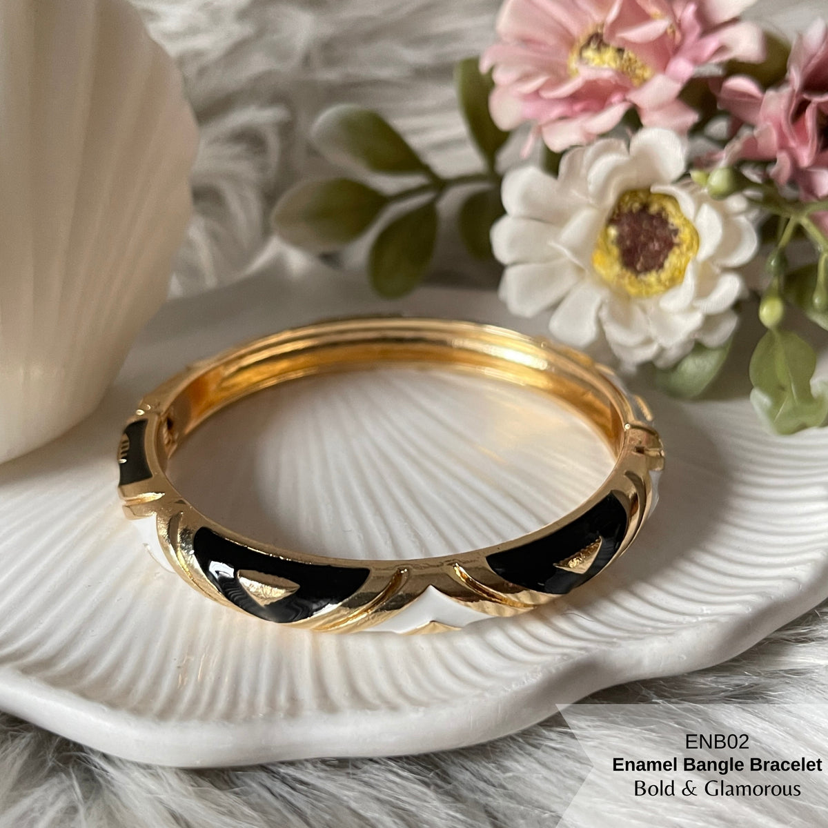 Enamel Bangle Bracelet | ENB02 | Black White