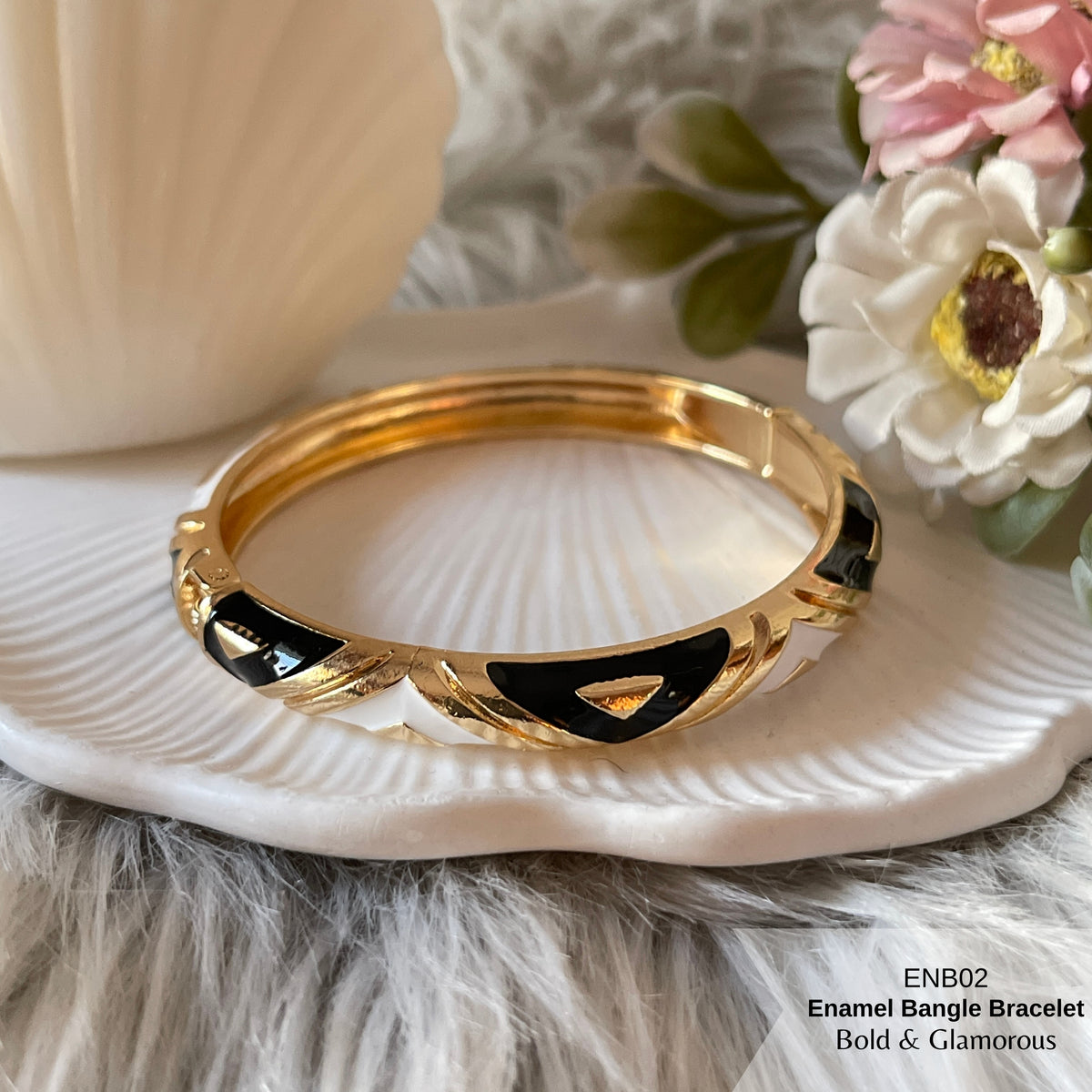 Enamel Bangle Bracelet | ENB02 | Black White